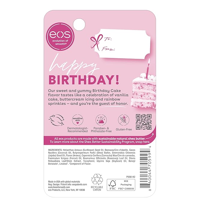 eos Natural Shea Lip Balm- Birthday Cake, All-Day Moisture, Shea Butter - Image 7