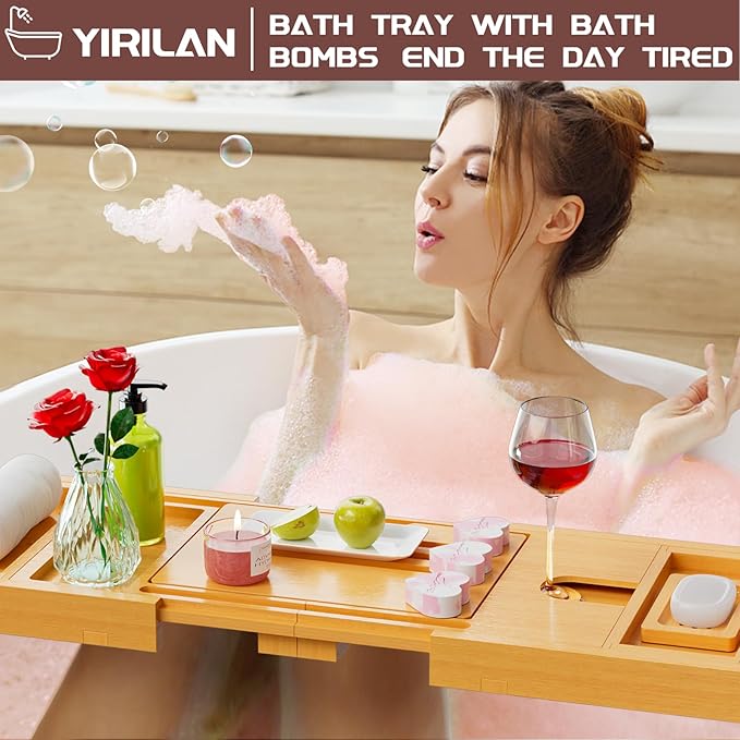 Original Wood Color Foldable Bamboo Bathtub Caddy, Bathtub Tray, Can Place Wine - Image 2
