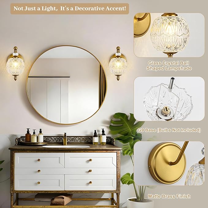 1 Piece Vintage Wall Sconce, 1-Light Mid Century Matte Brass Finish Wall Sconce - Image 3