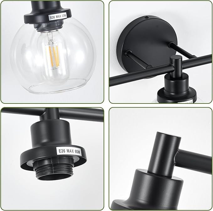 3-Light Bathroom Light Fixture Black Vanity Lights Over Mirror Modern Wall - Image 5