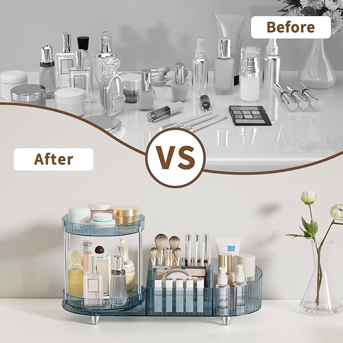 Rotating Makeup Organizer for Vanity, 2 Perfume Trays - Image 6