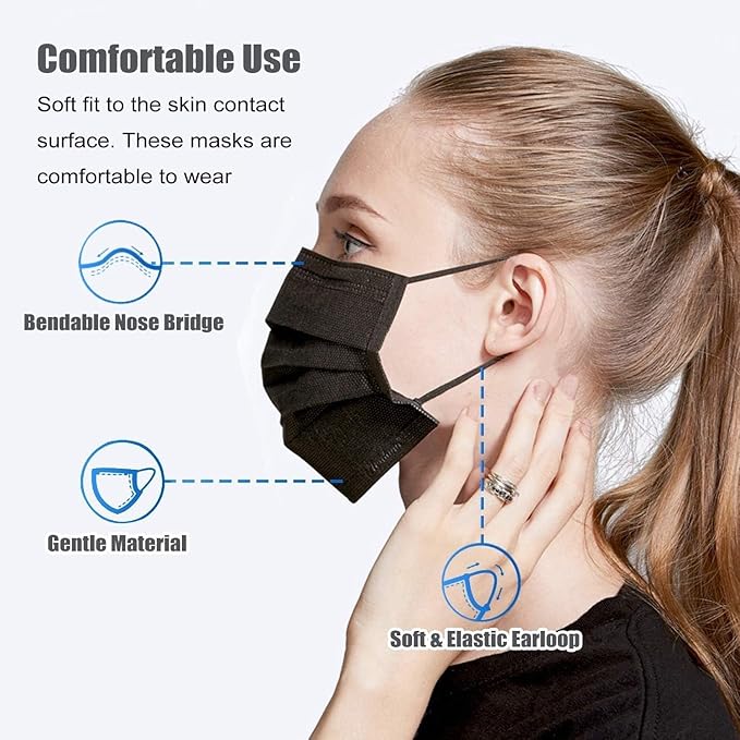 LEMENT 100 Pcs Disposable Face Masks, 3 Ply Face Masks Black Disposable Mask - Image 4