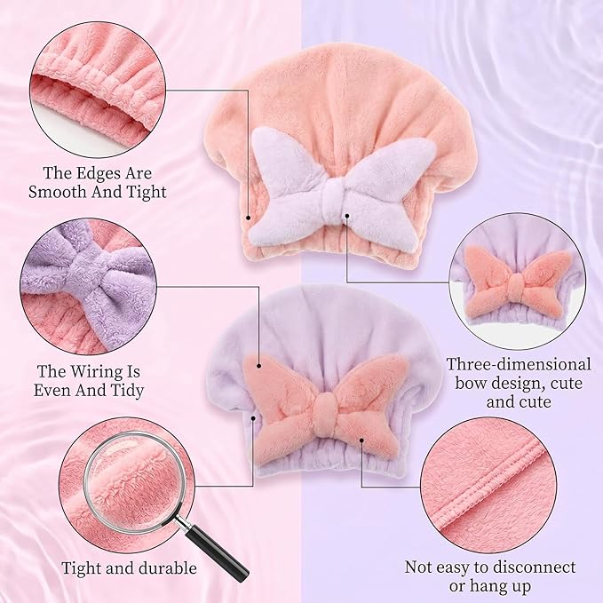 2Pcs Skin-Friendly Hair Drying Cap Quick-Drying Hair Towel Cap Microfiber - Image 3