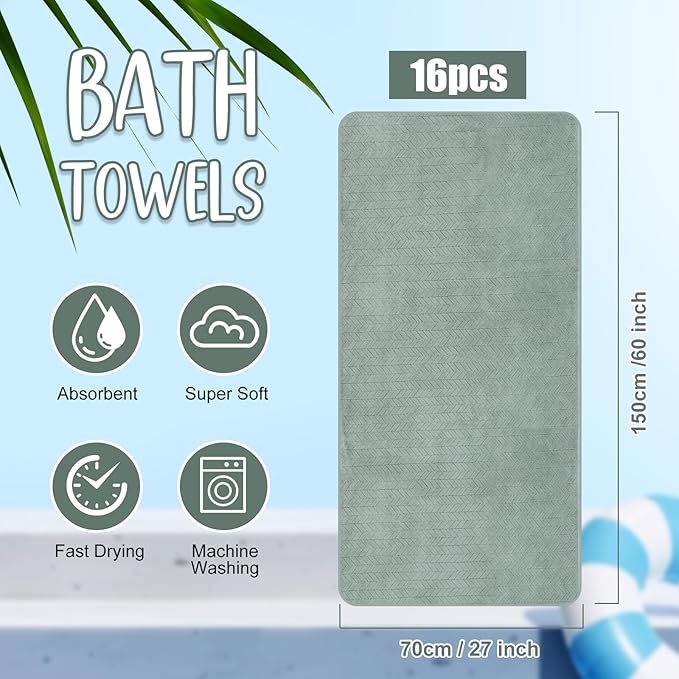 SmoothNovelty 16 Pack Microfiber Bath Towels Bulk 27'' x 60'' Oversized Size - Image 2