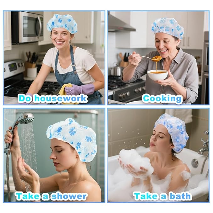 18 Pack Shower Caps for Women, Waterproof Reusable & Disposable Adjustable Bath - Image 7