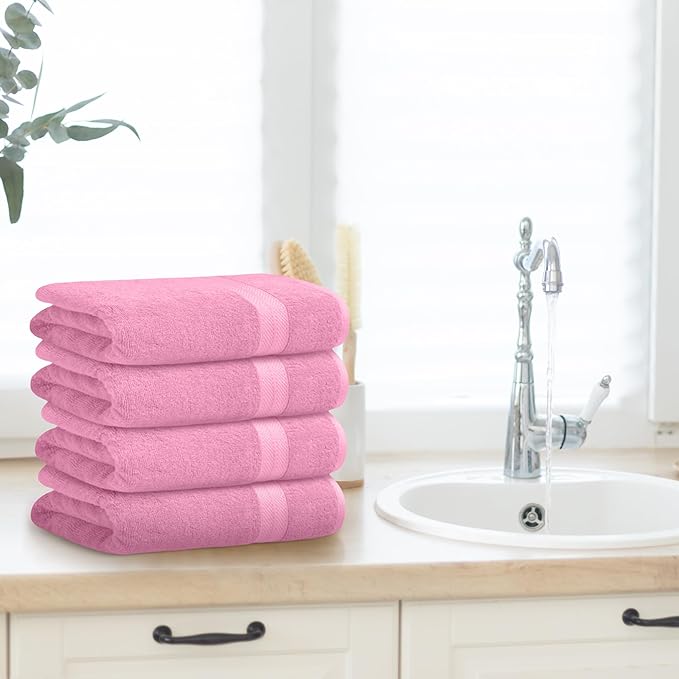 Avalon Towels Pink Bath Towels Set of 4 pcs, 100% Cotton Towel Absorbent and - Image 5