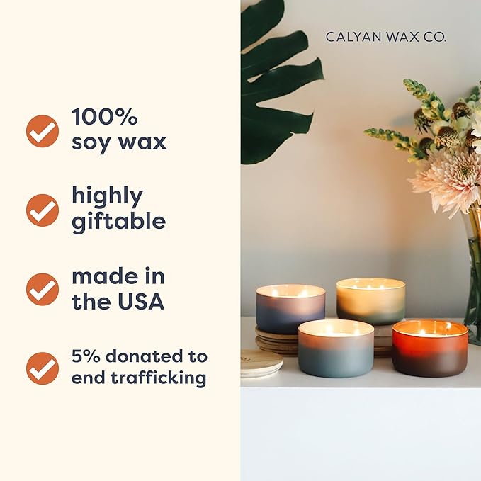 Calyan Wax Co. Charcoal & Sandalwood 3 Wick Scented Candle - Image 3
