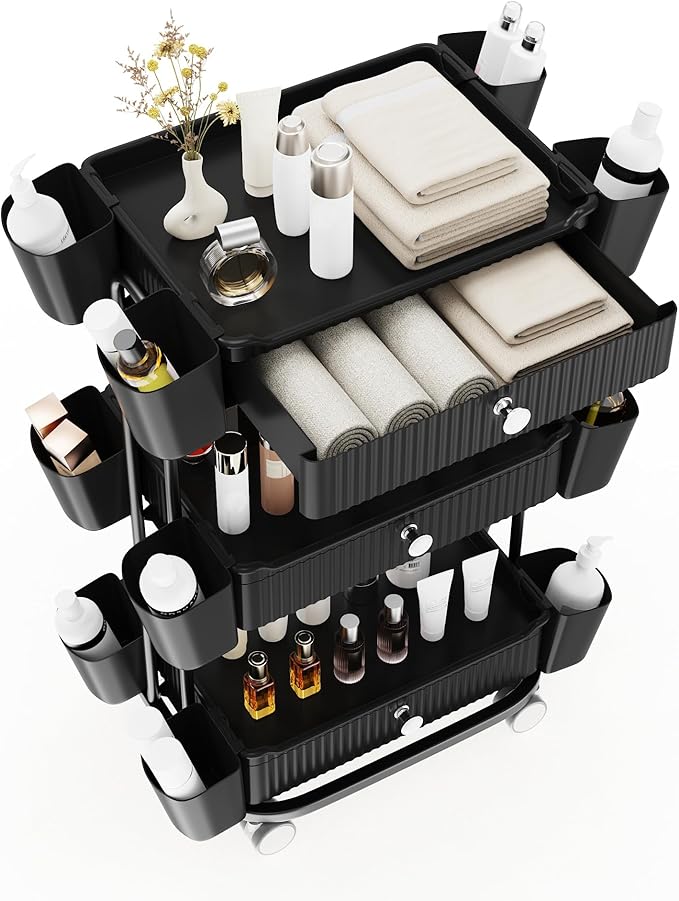 3 Tier Drawer Beauty Cart with 12 Movable Storage Organizer, Thickened ABS & - Image 9