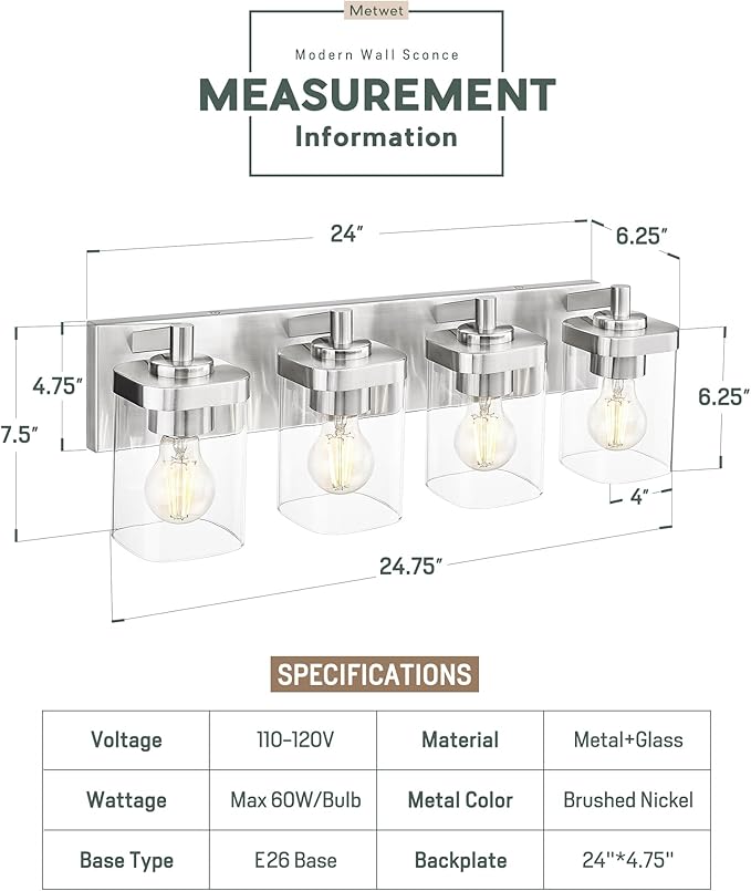 Bathroom Light Fixtures, 4-Light Vanity Light - Image 2