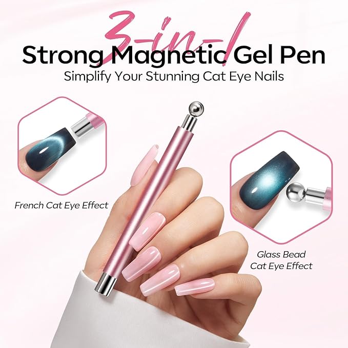 modelones Cat Eye Gel Polish Nail Magnet, 3-in-1 Cat Eye Magnet Pen & - Image 2