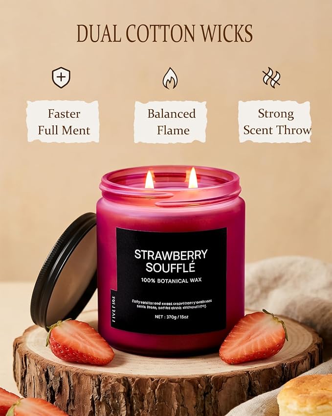 Strawberry Soufflé Home Scented Candles, 13oz Organic Soy Wax, 76-Hour Clean - Image 4