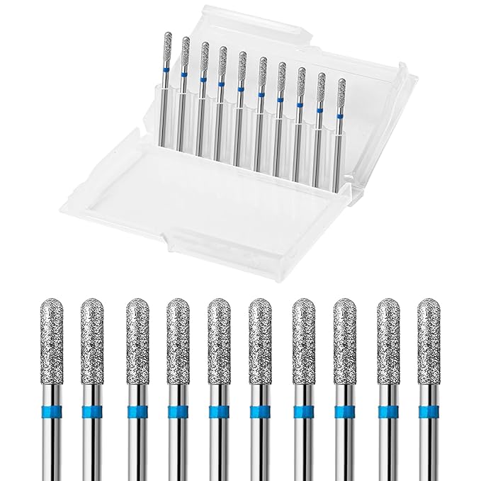 10pcs Safety Round Barrel Cuticle Drill Bits, Carbide Diamond Nail Bits by ERUIKA