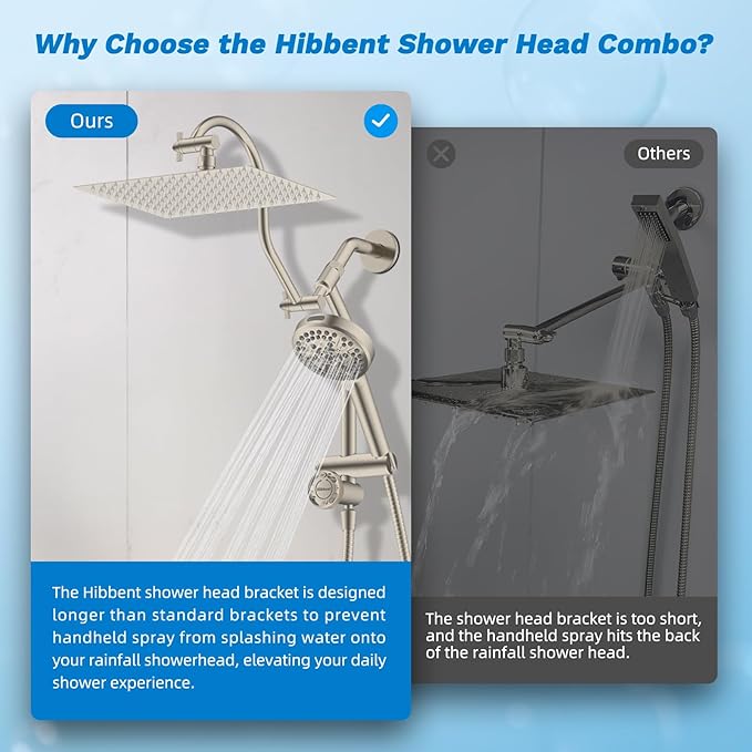 Hibbent cUPC Certified All Metal 12" Rainfall Showerhead Combo, High Pressure - Image 8