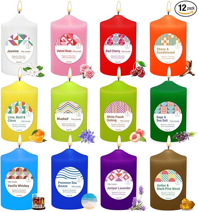 Home Scented Color Pillar Candles Set of12-2x3 inch by HOSVOT