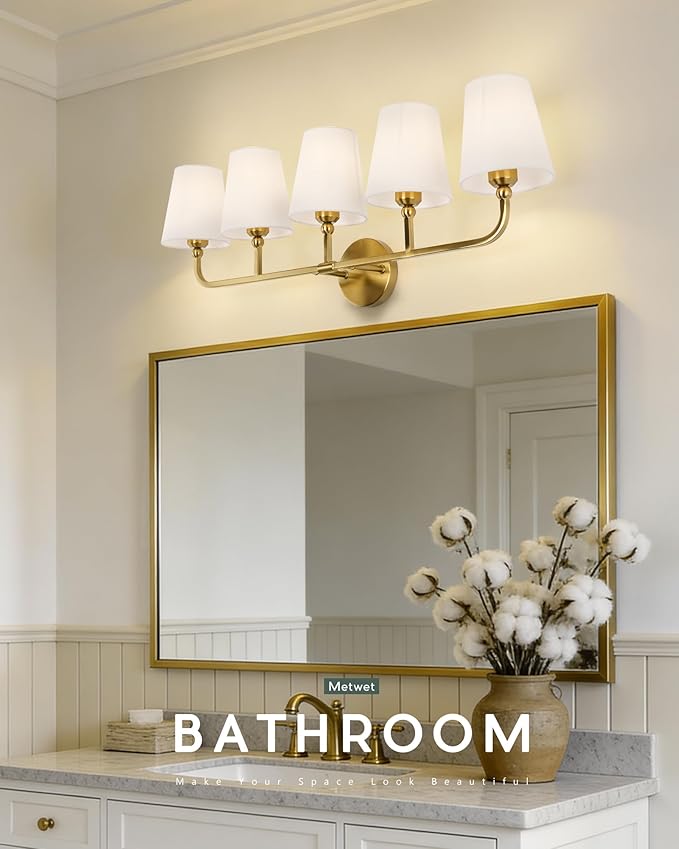 5-Light Bathroom Light Fixtures, Brushed Gold Vanity Lights - Image 7