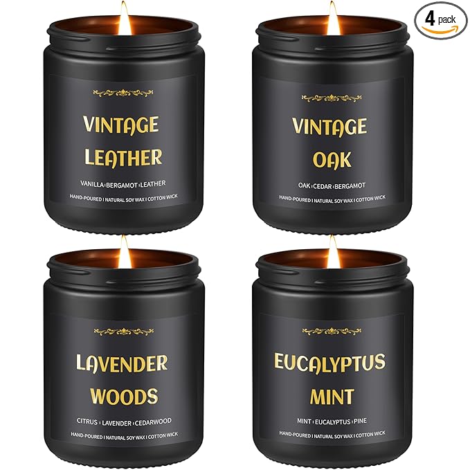 Scented Candles for Men, 4 Pack Mens Candle Set, Soy Candles for Home Scented by Enwhisco