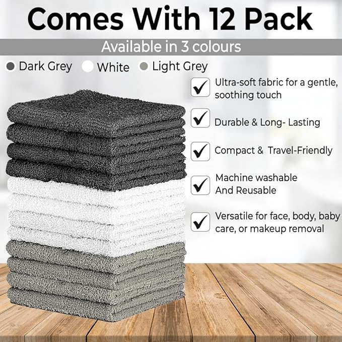 QUBA LINEN 100% Cotton Washcloth Set – Soft, Absorbent Face Towels - Image 5