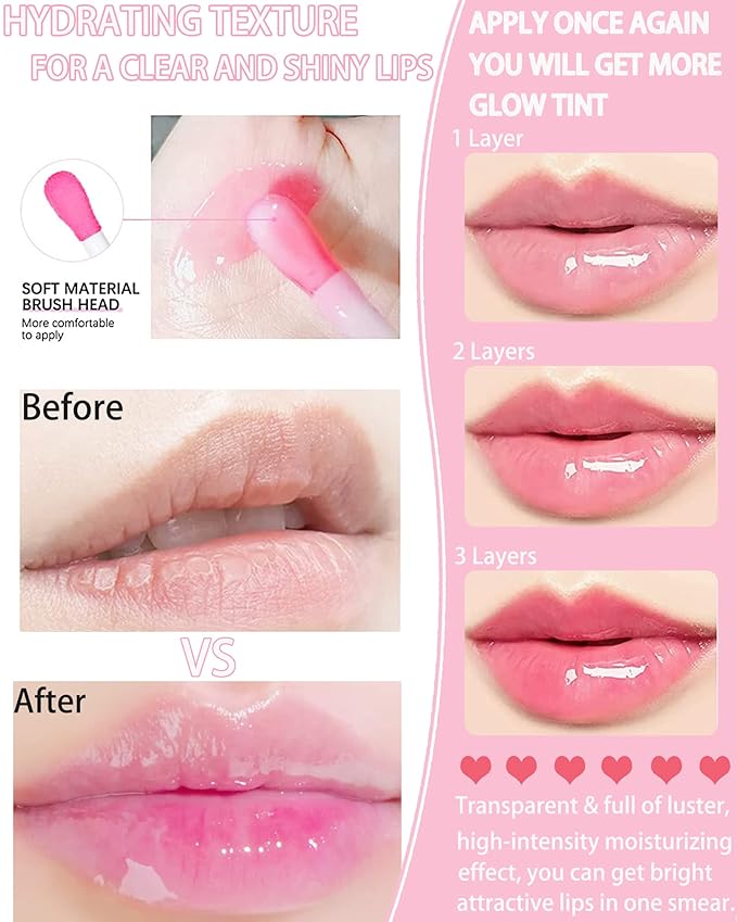 Hydrating Plumping Lip Glow Oil, Shine Tinted Lip Gloss, Glow Reviver Lip Oil - Image 4