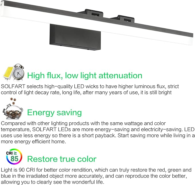 SOLFART Black Modern Bathroom Lights Over Mirror 31.5 inch Vanity Lighting Wall - Image 8