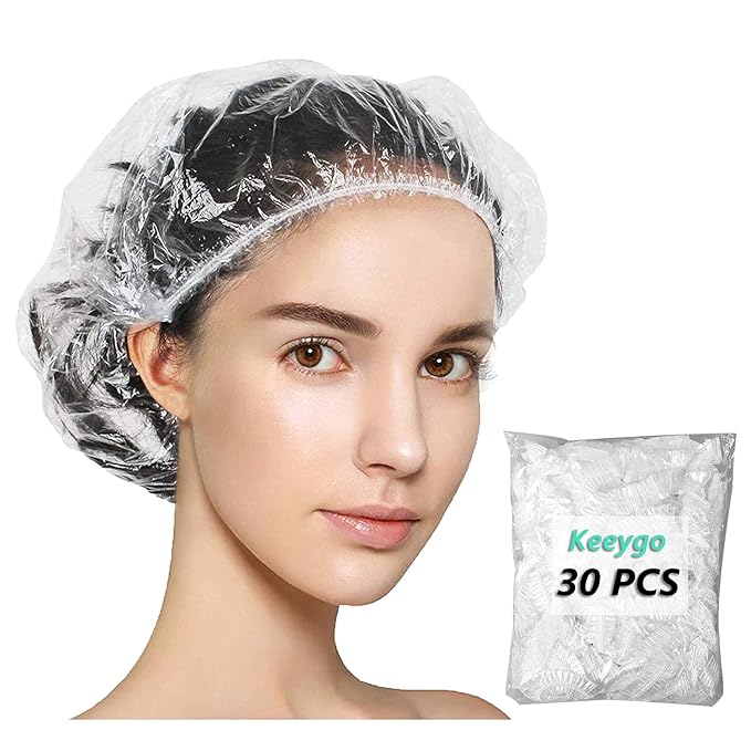 Keeygo Disposable Shower Caps 30 PCS Bath Caps Clear Waterproof Plastic Wraps by Keeygo