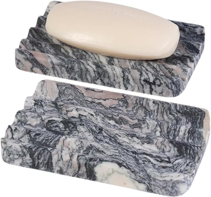 2 Pcs Soap Holder for Bathroom, Marble Soap Dish for Kitchen Countertop by Karibiber