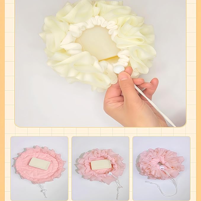 3-Pack Bath Loofah Set with Dual-Sided Shower Puff - Image 4