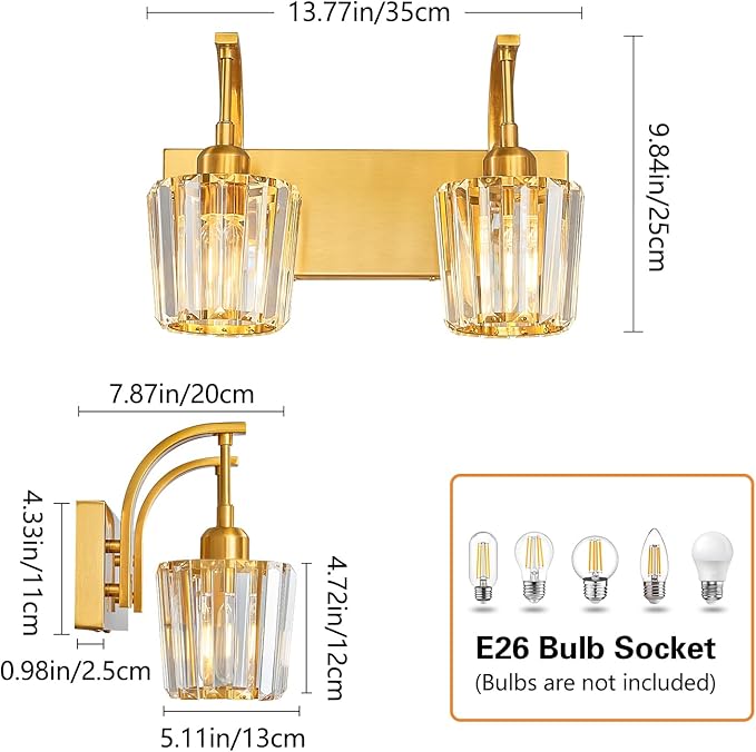 Modern Bathroom Vanity Light, 2-Light Gold Wall Sconce - Image 4