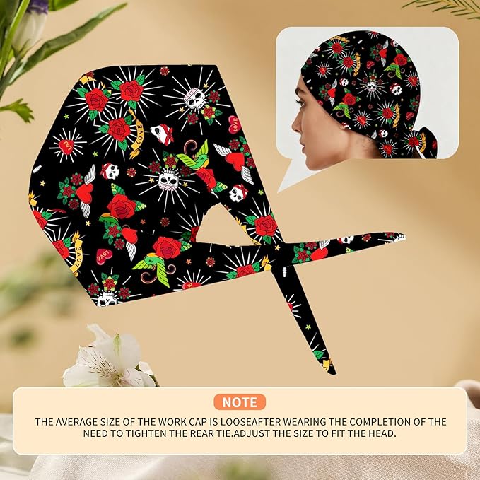 Adjustable Scrub Cap with Buttons & Sweatband, Working Hat with Elastic Tie Back - Image 5