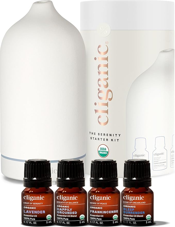 Cliganic Serenity Essential Oils Diffuser Set – Aromatherapy Humidifier by Cliganic