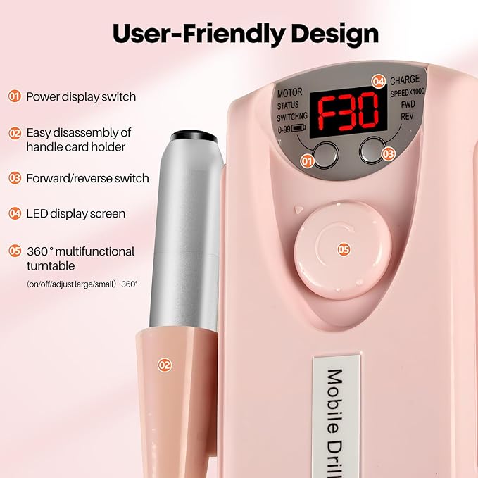 Droyek Electric Nail Drill Portable Nail Drill Professional 30000 RPM 13 Salon - Image 5