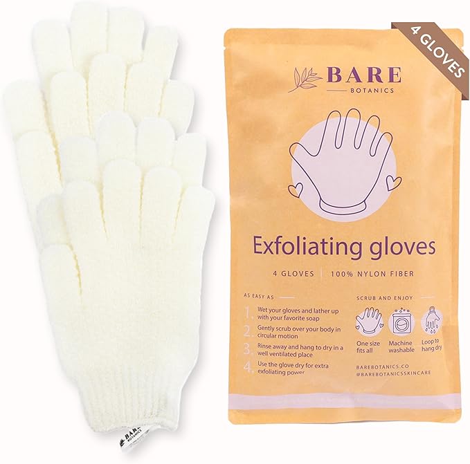 Bare Botanics 4 Pack White Exfoliating Shower Gloves by BareBotanics