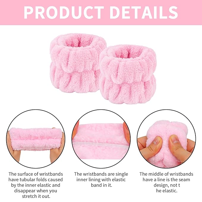 6Pcs Pink Spa Headband and Wrist Washband Set, Skincare Makeup Headband - Image 7