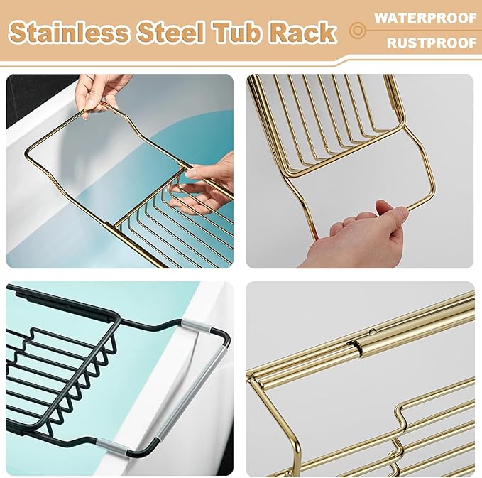 Stainless Steel Bathtub Caddy Tray, Expandable Bath Tub Table, Adjustable - Image 7