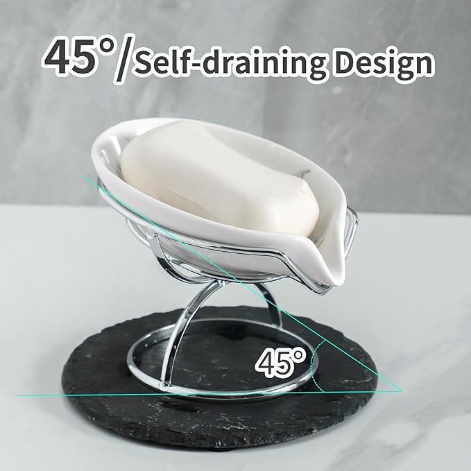 Dobbyby Leaf-Shaped Soap Dish – Ceramic Soap Bar Holder - Image 3
