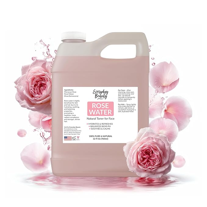 Rose Water Facial Toner - 32oz Bulk Alcohol-Free Vegan All Natural Refreshing by Everyday+Beauty+Helping+You+Feel+Beautiful+Inside+And+Out