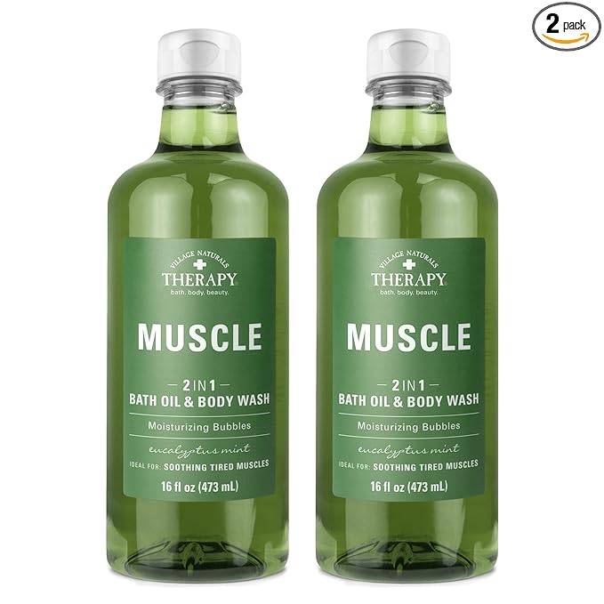 Village Naturals Therapy Muscle Foaming Bath Oil and Body Wash 16 oz. 2 pack by VillageNaturalsTherapy