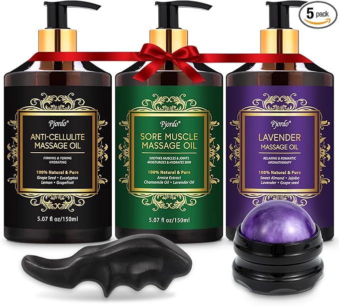 Pjordo 3 Pack Massage Oil for Massage Therapy, Lavender Oil for Relaxation by Pjordo