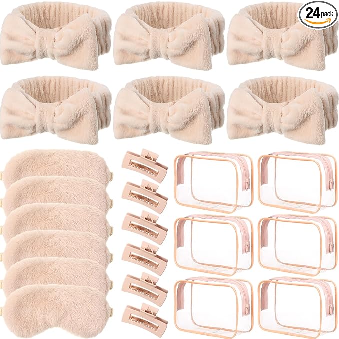 Hoteam 24 Pcs Spa Party Favors Supplies 6 Spa Headband 6 Plush Sleep Eye Mask 6 by Hoteam