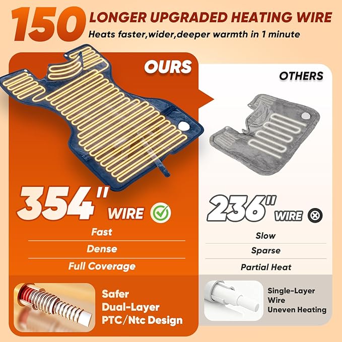 Heating Pad for Back Neck & Shoulders, 2.7lb Weighted Electric Graphene-Infused - Image 4