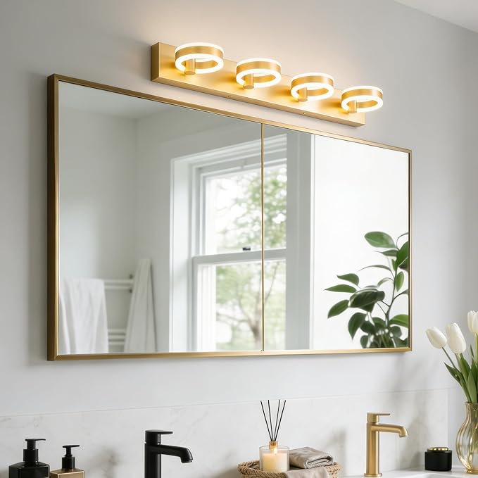 LED Bathroom Light Fixtures, 33inch Gold Vanity Lights, Modern 4 Light Acrylic - Image 7