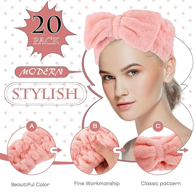 Yunlly 20 Pcs Spa Headband for Women 4 Inches Width Facial Makeup Hair Band - Image 3