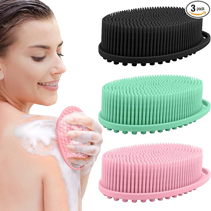3 Pack Silicone Body Scrubber, Soft Silicone Loofah, Exfoliating Body Scrubber by PQRUU