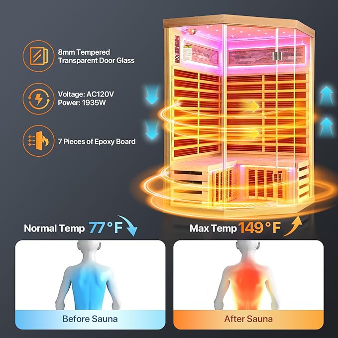 OUTEXER Sauna Corner Saunas for 2-3 Person 120V Home Indoor Canadian Hemlock - Image 3