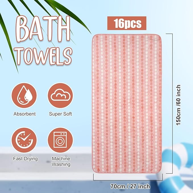 SmoothNovelty 16 Pack Microfiber Bath Towels Bulk 27'' x 60'' Oversized Size - Image 2