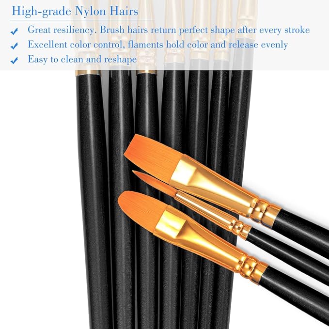 BOSOBO Paint Brushes Set, 10 Pieces Round Pointed Tip Paintbrushes Nylon Hair - Image 4