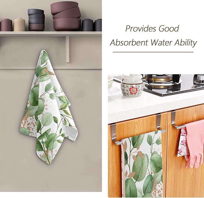 Green Gold White Leaves Hand Towels - Image 6