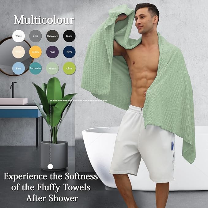 8-Piece Green Bath Towels Set, 2 Oversized Large Bath Towels Sheet, 2 Hand - Image 5