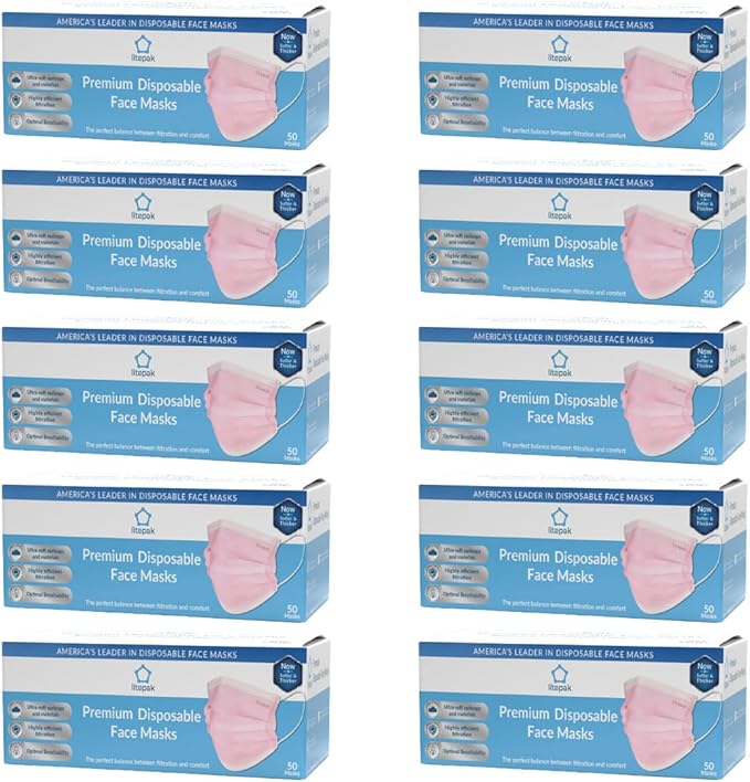 Litepak 500pcs Premium Disposable Face Mask SOFT 3ply Nose Wire - Image 2