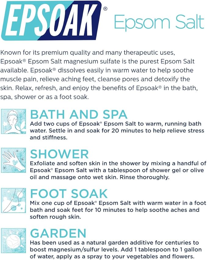 Epsoak Epsom Salt 19 lb. Magnesium Sulfate USP. Resealable Epsom Salt Bag - Image 6