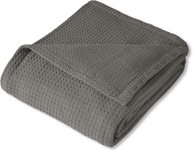 100% Fine Cotton Luxurious Basket Weave Blanket, Dark Gray, Queen Size - Image 2